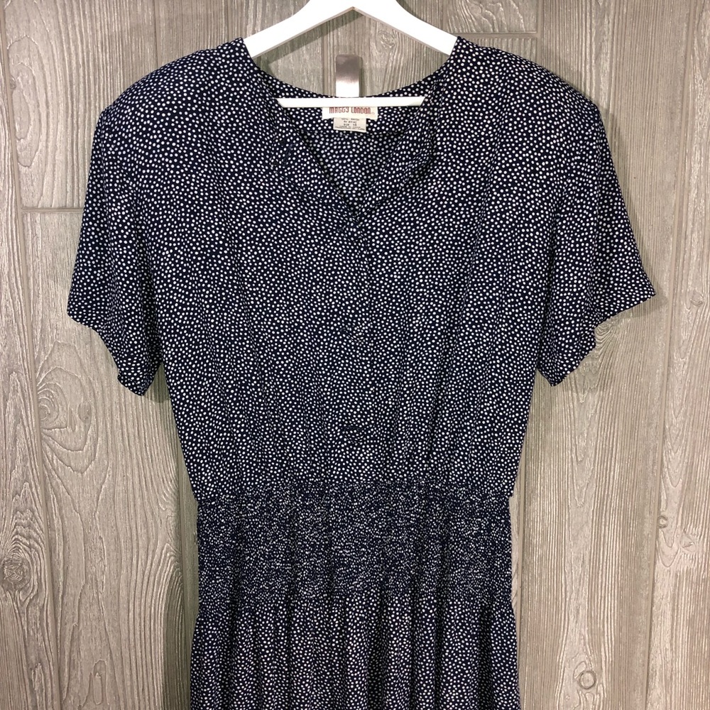 Vintage Maggy London Blue & White Polka Dot Dress